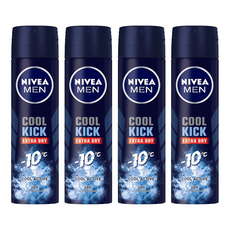 NIVEA 妮維雅 瞬間酷涼系列 男士止汗爽身噴霧 舒活麝香，體感瞬降10°C，48小時止汗抑味, 150ml, 4瓶