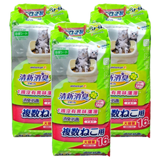 unicharm pet 清新消臭抗菌尿墊16枚, 複數貓用, 雙層貓砂盆專用, 3包