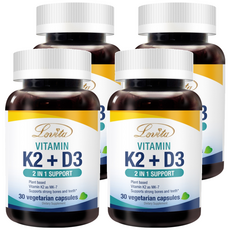 Lovita 維生素K2 + D3素食膠囊, 優質MK-7型態, 植物萃取, 30顆, 0.4g, 4罐