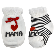 Lucky Baby 新生兒純棉護手套 襪套2件組 - 我愛媽媽 (S270), 手套9 x 6.5cm 腳套10 x 7cm