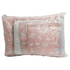 ahtty blanc 兒童人造絲涼感睡墊3件組 粉色天鵝款 (枕頭1入+毯子1入+墊子1入), Pink Swan