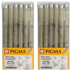 SAKURA 櫻花 PIGMA MICRON 筆格邁 代針筆 6支套裝，適合描線、插畫、原稿創作, 黑色, 2盒