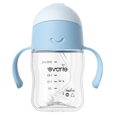 evorie 愛得利 Tritan寶寶吸管杯, 特殊十字孔設計 防逆流, 耐磨耐摔, 採用特級Tritan材質, 可蒸氣水煮消毒, 防漏設計, Blue, 200ml, 1個