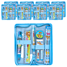 misoro 拉鍊筆袋文具組, 藍色/粉色, HB鉛筆 9入+自動鉛筆 3入+削鉛筆器 3入, 9組