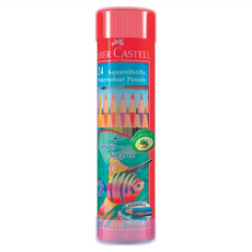 FABER-CASTELL 輝柏115924 精緻棒棒筒水性色鉛筆 附水彩筆 水杯, 24色, 1組