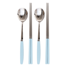 Simple Icon 不鏽鋼餐具組 筷子+湯匙套裝，湯匙長21.5cm，筷子長23.5cm, 筷子+湯匙, 天空藍, 2組