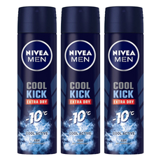 NIVEA 妮維雅 瞬間酷涼系列 男士止汗爽身噴霧 舒活麝香，體感瞬降10°C，48小時止汗抑味, 150ml, 3瓶