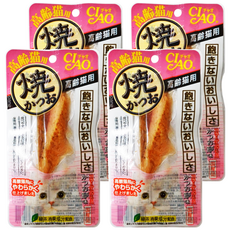 INABA CIAO 啾嚕 高齡貓 燒魚柳條, 綠茶消臭成分配合, 土佐清水港直接輸送本鰹, 肉質柔軟方便吞食, 柴魚片風味, 4包