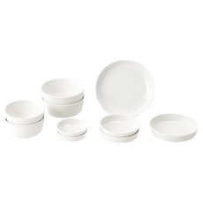 ERATO Cream Mono 雙人家庭餐具12件組, 飯碗, 湯碗, 盤子, 筷架, 飯碗2入+湯碗2入 + 盤子3.5吋2入 + 盤子4.5吋2入 + 盤子5.5吋1入 + 深款盤子1入 + 筷架2入, 白色, 1組