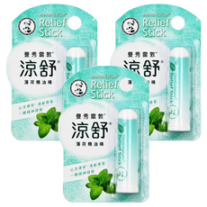 MENTHOLATUM 曼秀雷敦 涼舒 薄荷精油棒, 輕巧瓶身設計 隨身攜帶, 3支