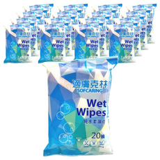 奈森克林 適膚克林純水濕巾 隨身包, 20抽, 無酒精 無香精 無螢光劑, 20張, 17包