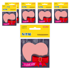 N次貼 造型便條紙 愛心 6本入 可再貼 便條本 留言條, 1組, 6本