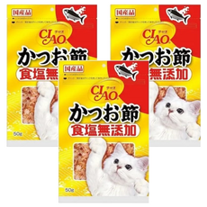 INABA CIAO 啾嚕 食鹽無添加 柴魚片,無鹽柴魚,日本國產品, 添加小魚乾,貓咪零食, 50g, 3包