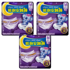 whisper 好自在 熊抱安睡褲 M 號 4片 超薄透氣 建議40-55公斤 360度貼臀防漏 安心到天亮, 3包