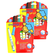 GIOTTO be-be 可洗式寶寶彩色筆, 6色, 頂級墨水, 2盒