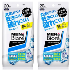 MEN S BIORE 男性專用雙效吸油洗顏濕巾 酷涼型 20入, 20張, 2包