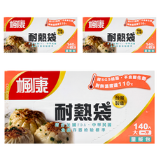 楓康 耐熱袋140入，經SGS檢驗，耐熱溫度達110°C，符合美國FDA標準，台灣製造, 大, 140入, 3盒
