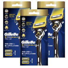 Gillette 吉列 Proshield鋒護系列 刮鬍刀組，雙重護盾科技，雙潤滑條，旋轉刀頭，吉列史上最薄5刀片, 刀架 + 刀頭 2個, 3盒