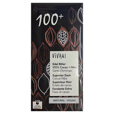 ViVANI 100%可可+可可豆碎粒黑巧克力片, 天然純素, 80g, 1包
