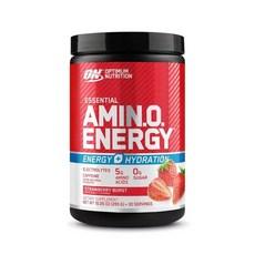 Optimum Nutrition 아미노 에너지 파우더 플러스 하이드레이션 BCAA 전해질 및 카페인 함유 스트로베리 버스트 30회 분량 포장은 다를 수 있음 291296, 285g, 1개