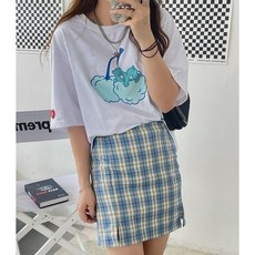 kirsh 체리 라운드 프린트 캐주얼 여성 반팔 티