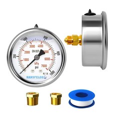 Hansfelds 0-100psi 액체 충전 압력 게이지 6.4cm(2.5인치) 다이얼 페이스 0.6cm(1/4인치) NPT 하단 마운트 스테인리스 스틸 케이스 워터 오일 가, 액체 충전 백 마운트 6.4cm(2.5인치) 다이얼 페