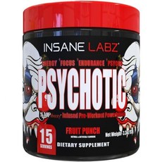 Insane Labz Psychotic High Stimulant Pre Workout Powder Extreme Lasting Energy Focus and Endurance w, Fruit Punch, 15 Servings (Pack of 1), 1개, 92g
