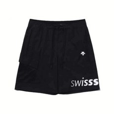 데상트 SWISS SKI 인스파이어드 6부 팬츠 바지 이너 내장형 블랙SP221EHP58 555603