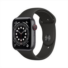 Apple 애플워치 6, 스페이스 그레이 알루미늄 케이스, 블랙 스포츠 밴드, 44mm, GPS+Cellular