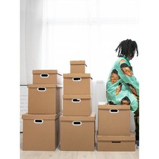 종이수납함 덮개 저장 상자를 가진 두꺼운 kraft 판지 학생 책 상자 파일 판지 큰 이동 저장 저장 상자 종이 수납바구니, 1. 보관함(손잡이 포함), 7. 2호 21L 크기, 1개