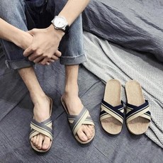 [셀러허브잡화] 여자 남자 크로스 포인트 왕골 여름 슬리퍼