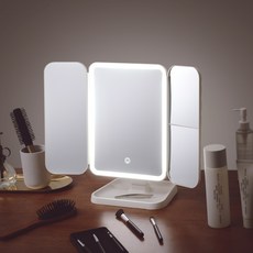 나쥬랑 LED 탁상 거울 접이식 화장 접이식 거울 메이크업 무선 조명, 화이트