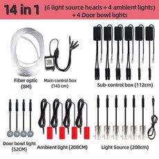 자동차실내등 자동차 차량용 무드등 차량 9/10/14 In 1 Car Atmosphere Lights RGB LED Strip With APP Con, 03 14 in1 APP Control