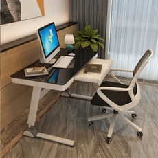 BALZAC 1인용 서재 컴퓨터책상 의자세트 책상겸테이블 강화유리 의자추가구매, 블랙강화유리+화이트