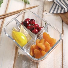 위녹스 직사각 3칸 내열유리 찬통 1040ml (825ml), 화이트