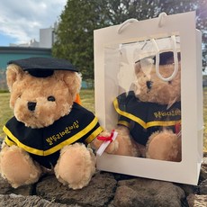 졸업선물 학사모 곰인형 졸업 수료 어린이집 유치원 단체선물 1개 문구있음(쇼핑백O) 28cm 상품 이미지