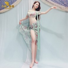 고급스런 원단과 꽃이 어우러져 예쁜 마가릿 밸리댄스복 벨리댄스복 세트, 민트