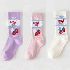 라이트파이 남여공용양말 삭스 남성 여성 미들 면양말 3 컬레 봄계절 드렌드 레저양말 커플 세미 통 스트릿 스케이트보드양말, 건딸기 자색 _바칸디핑크 _화이바