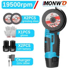 연삭기 충전식 브러시드 미니 앵글 연마기 목재 및 석재 절단기 연마 도구 배터리 타일 2 개 12V 19500RPM, 1개