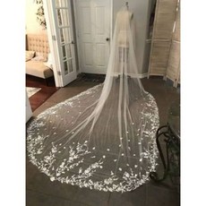 [해외] 화이트 보리 성당 웨딩 롱 베일 소프트 3 M 4 M 5 M 레이스 가장자리 신부 베일 빗 웨딩 액세서리 신부 웨딩 베일