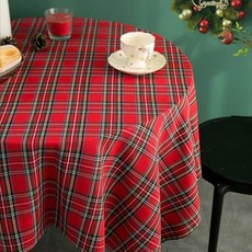 살림하는집 크리스마스 테이블보 연말 홈파티 캠핑 체크 식탁보, 2인 (90×90cm), 레드