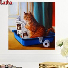 고양이 자동 화장실 전체 사각형라운드 드릴 다이아몬드 그림 자수 모자이크 장식 귀여운 애완 동물, 없음