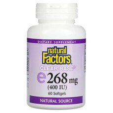 Natural Factors Clear Base 비타민E(d-알파토코페릴아세테이트) 268mg(400IU) 소프트젤 60정, 기본, 1개 - 토코페릴아세테이트