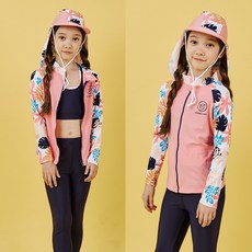 아이스샌드 아동 래쉬가드 세트+플랩캡 5pcs BR-88102 주니어 수영복 여아
