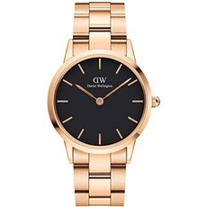 Daniel Wellington 아이코닉 체인 시계 로즈 골드 또는 실버 체인 브레이슬릿 (Rose Gold／Black 28mm)