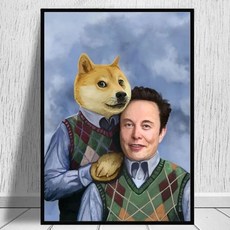 처키인형 처키 코스튬 피규어 Funny Memes Poster Elon Musk with Dog Print Canvas Painting Elon on The Podcast Wall, 60X90cm no frame, SKU-1