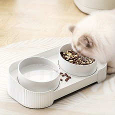 방지 개 세라믹 동물 먹이 뒤집힘 그릇 접시 세트 물 애완 이중 고양이, WHITE, 1개