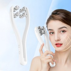 keka 롤러 얼굴 마사지기 3D 마사지롤러 EMS 미전류 조절 가능 피부 홈관리 기기 USB충전식, 화이트