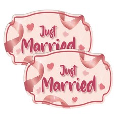 긱베어 웨딩카 마그넷 just married 차량용 자석 wedding magnet 웨딩 데코, 핑크리본, 1개