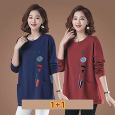 스타일아유 1+1(2종세트)여성 봄 가을 중년 엄마 캐주얼 오버핏 긴팔 프린팅 티셔츠 TS2352